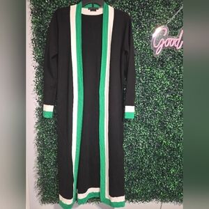 MINT Alice + Olivia Long Cardigan Sweater Black Green Cream Small